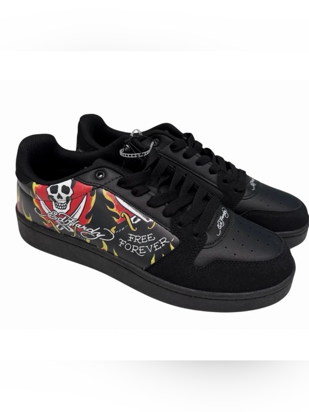 Ed Hardy Skull Sneakers Men’s Size 12 Tattoo Graphic Faux Leather Shoes NWOB